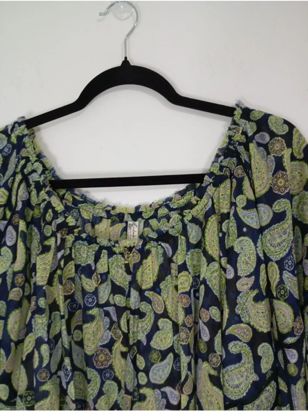 Free People Paisley Print Bodysuit Long Sleeves & Drawstring Cuffs XL Navy Green - Picture 4 of 13